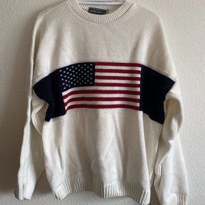 Vintage American Flag White Knit Sweater
